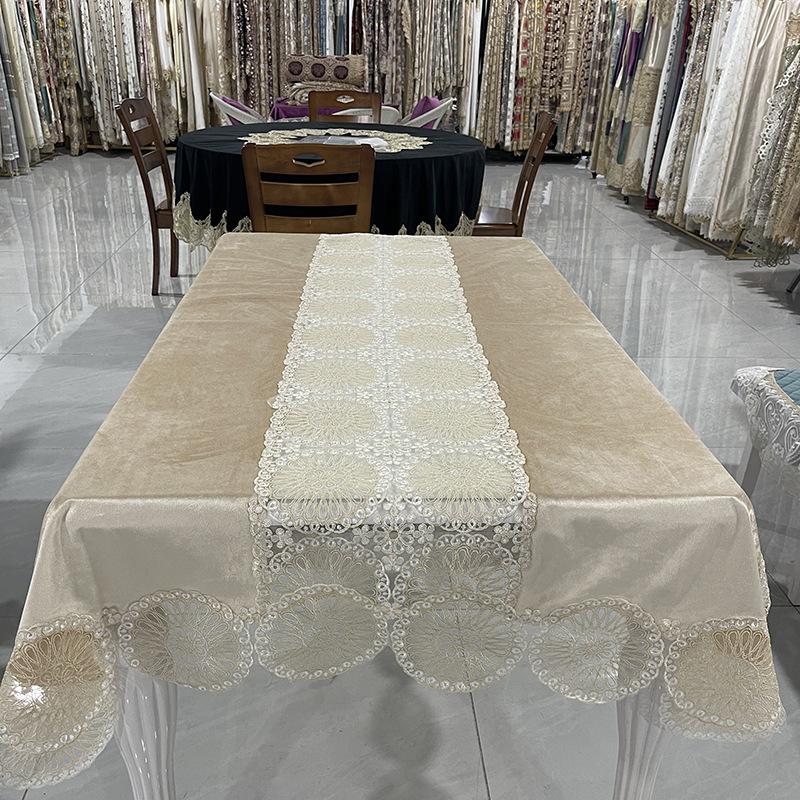 European Style Tablecloth Lace Mercerized Velvet Table Cloth Light Luxury Coffee Table Cloth Hollow High-Grade Tablecloth
