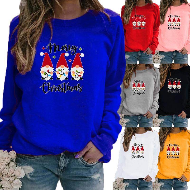 Herbst und Winter Damen Weihnachten Thema Druck Pullover Rundhals Langarm Casual Sweatshirt Plus Size Top