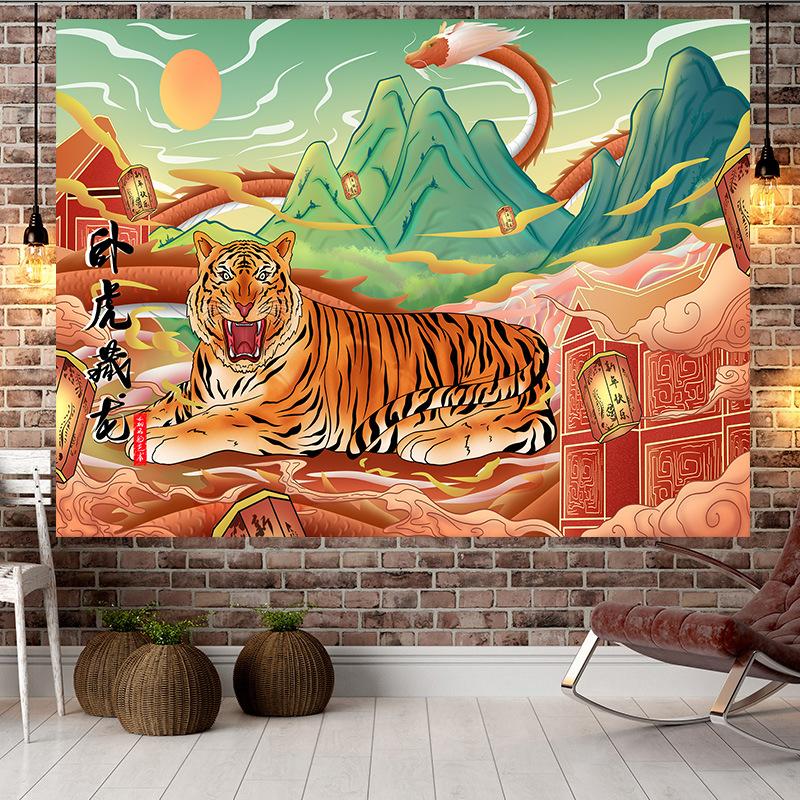 Chinese Style Tiger Style Large Tapestry Wall Hanging Geometry Hippie Tapestry Home Room Decor Aesthetic Decoration