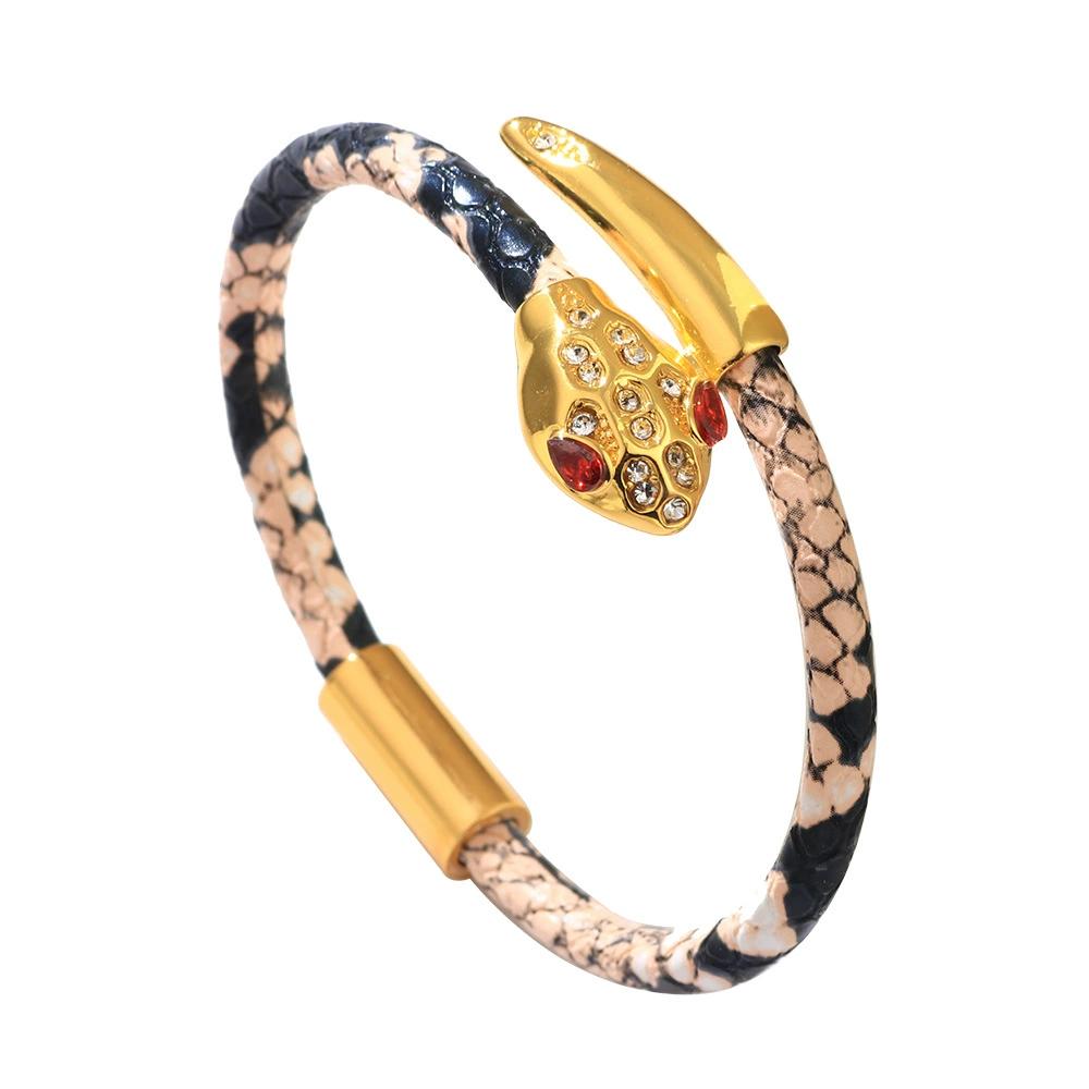 Classic Style Double Snake Head Cuff Bangles for Women Genuine Braided Leather Bracelets Female Fashion Jewelry Gifts