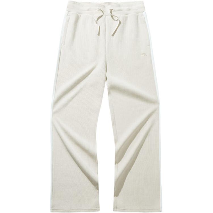 Anta High Waist Loose Solid Color Comfortable Casual Pants Women bottoms White-Tea Paper-White 162447324N-1