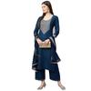 Gosriki Women' Ruby Cotton Solid Straight Kurti With Palazzos & Dupatta Set (Label Cerosin LGo Blue Large)