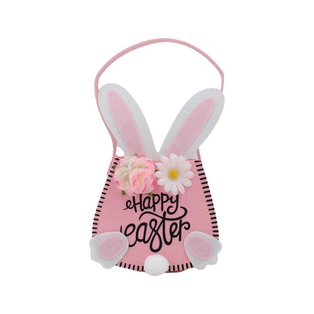 Rabbit Ear Easter Tote Bag Flowers Decoration Portable Storage Tote Cloth with Handles Easter Basket Spring Festival