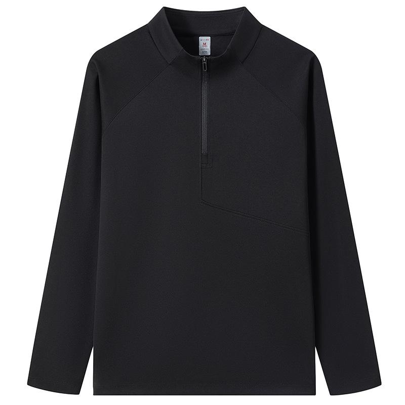 Long Sleeved T-shirt for Men with Raglan Sleeves, Half Height Zipper, Brushed Long Sleeved Base Shirt