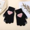 Warm Gloves Women's Five-finger Full-finger Gloves Peach Heart Meng Knitted Velvet Middle School Student Cold-proof Gloves Love Hands