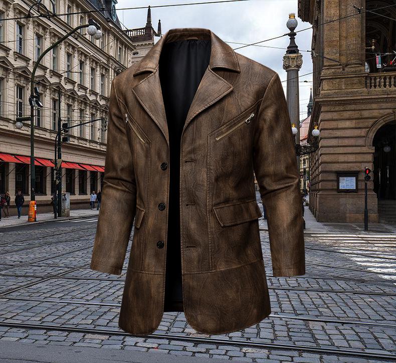 Herren 2025 Herbst/Winter Amerikanischer Revers Lederjacken Anzug Übermantel - Neue Frühling/Herbst Lockere Oberbekleidung