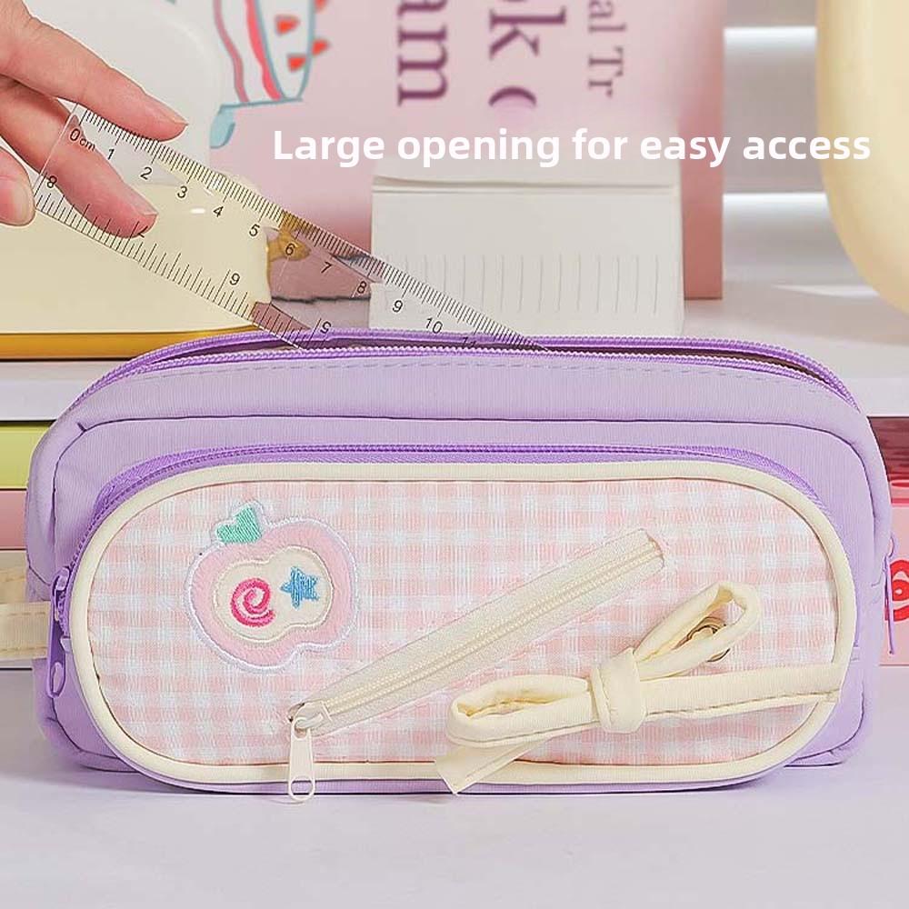 Fruit Cherry Cake Print Korean Fruit Pencil Case Embroidery Pencil Pouch Pen Bag Kids Children