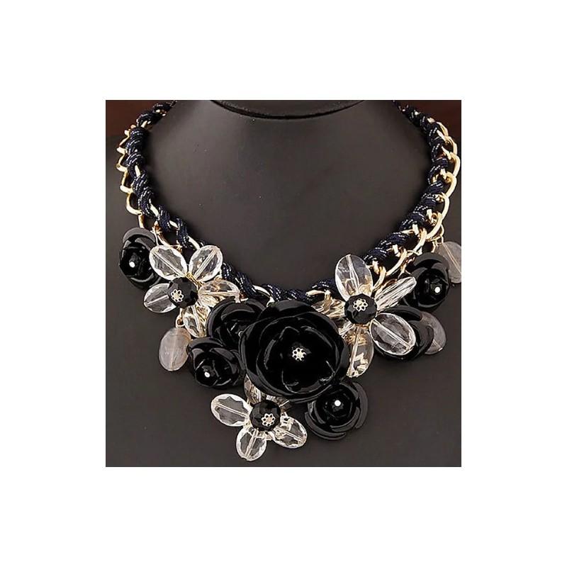Retro Floral Acrylic Necklace With Cuban Chain For Women Summer Party Accessory