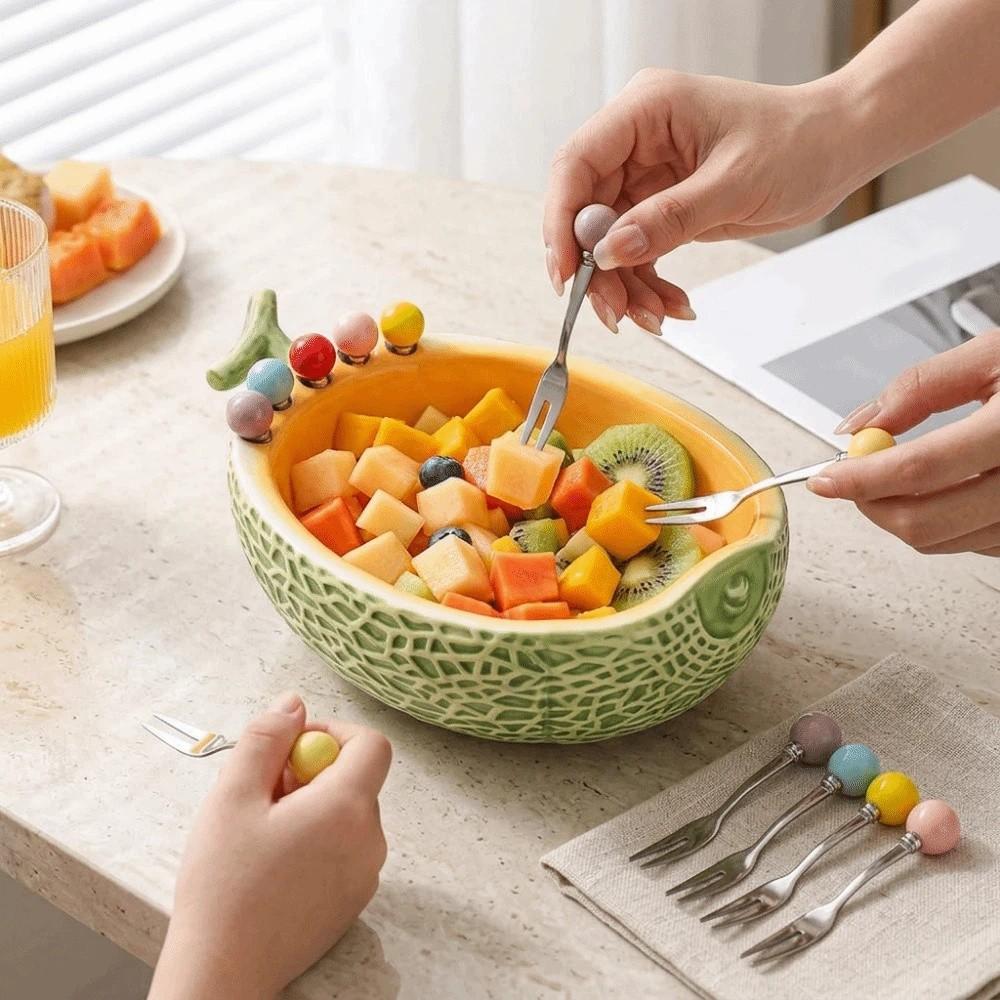 Large Capacity Fruit Serving Plate Hami Melon Shape Cute Toothpick with Holder Dessert Serving