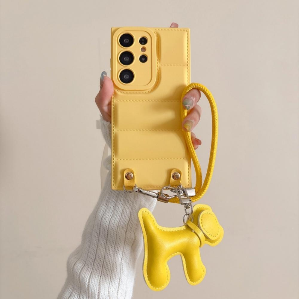 Housse Étui Cordon Lanière Doudoune Chien Dessin Animé Mignon pour Samsung Galaxy S23 S24 S25 Ultra S22 S21 Plus FE A56 A55 A54 A16 Couvercle avec Dragonne