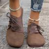 Spring Autumn Brown Round Toe Flats Shoes Women Faux Suede Lace Up Flat Shoes for Woman Plus Size Soft Walking Casual Shoes Female