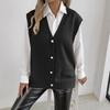 Women Knitting Vest V-neck Sleeveless Loose Fit Sweater Vest with Faux Pearls Buttons Decor Solid Color Casual Knitting Waistcoat