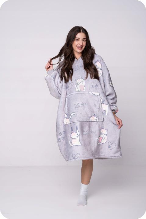 Oversize Warm Thick Blanket Hoodie 2-in-1 XXL Cats Furry [Kb-W33]