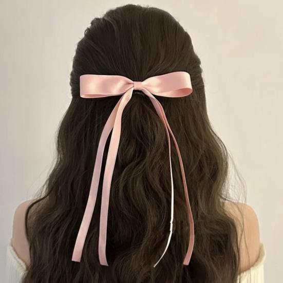 Girl Hair Pin Long Ribbon Bowknot Decor Hairpin Back Head Decorative Hair Clip Metal Pins Valentine Day Hair Accessories
