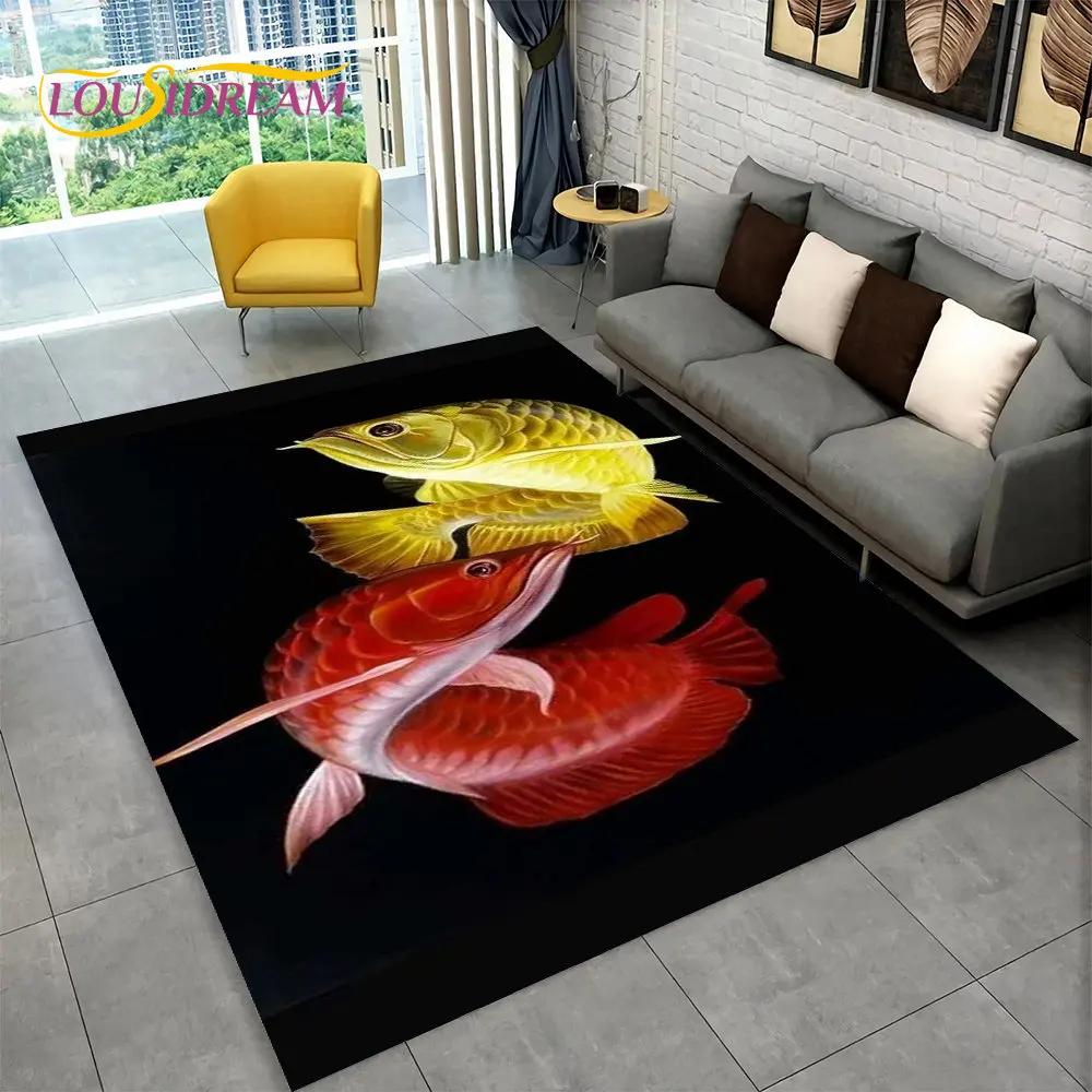 Tapis 3D motif carpe Tai Chi pastoral, tapis pour salon, chambre à coucher, canapé, paillasson, décoration, tapis de sol antidérapant pour cuisine et jeux pour enfants