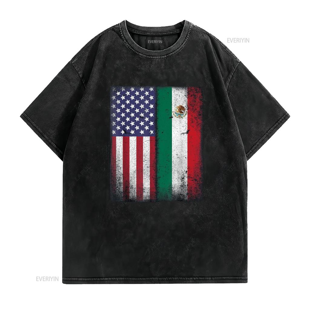 Mexican American Flag Mexico Usa Mexicana Mexicano T Shirt vintage Washed Stretched Slightly graphic Casual homme Soft Stylish