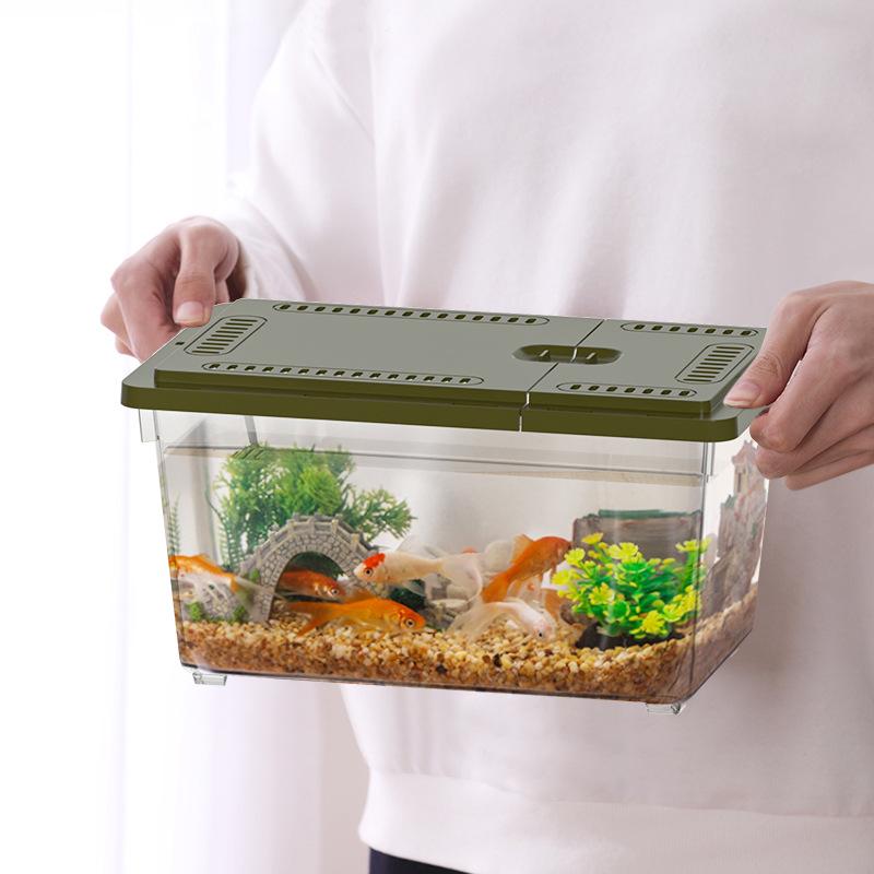 Transparent Desktop Turtle and Fish Tank with Cover for Home or Living Room