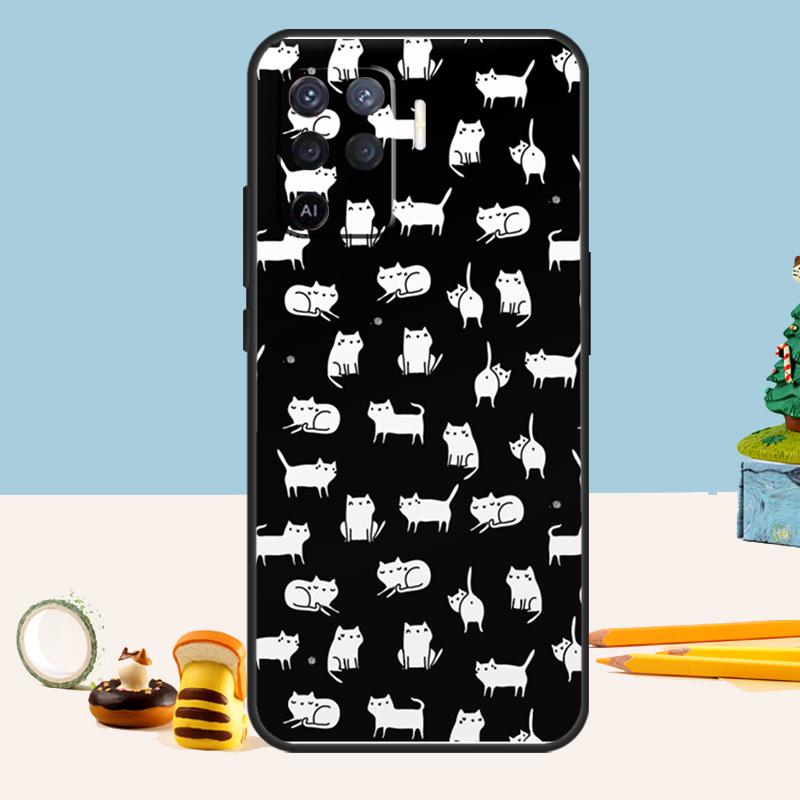 Cute Cartoon Cat Case For Oppo A54 A74 A94 A80 A60 A40 A18 A38 A58 A78 A98 A96 A76 A16 A15 A17 A57 A5 A6 Pro