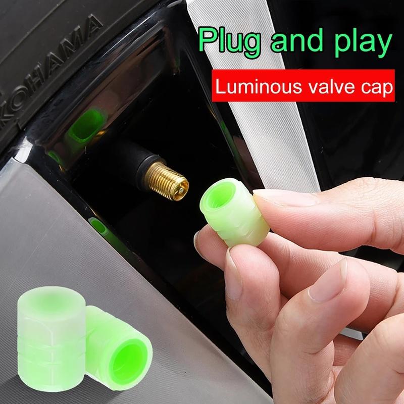 12/20Pcs Luminous Valve Caps Fluorescent Green Night Glowing Car Motorcycle Bicycle Wheel Styling Tyre Hub Luminous Cap Decor