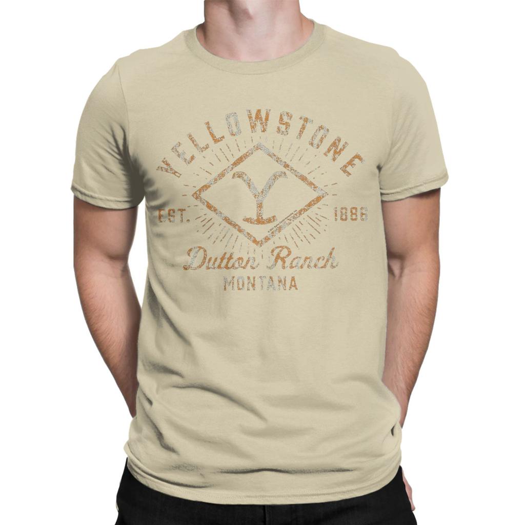 Yellowstone Dutton Ranch Sunburst Vintage Herr T-shirts Roliga T-shirts Kortärmad Rundhalsad T-shirts Ren Bomull Tryckta Toppar