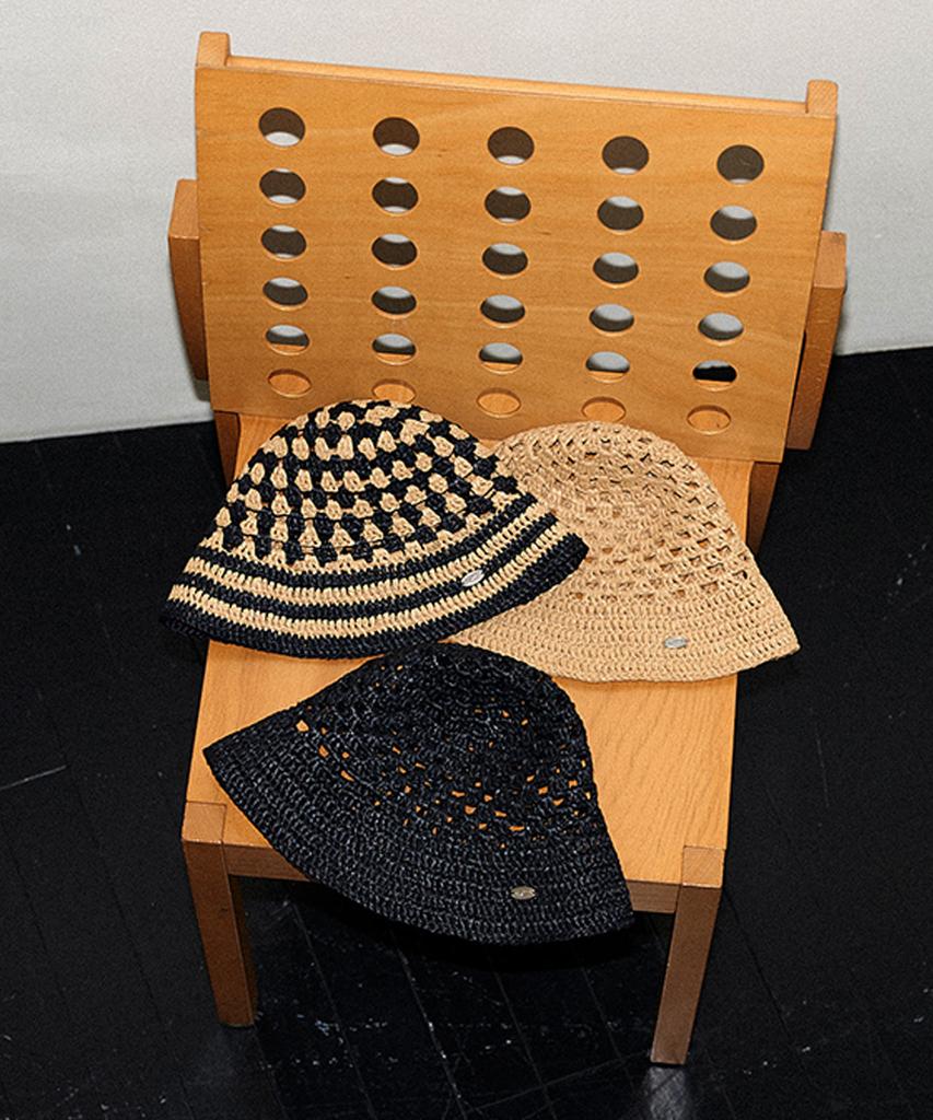 Seullouseulloulli Fruits Handmade Crochet Raffia Bucket Hat _ Mix (Beige & Black)