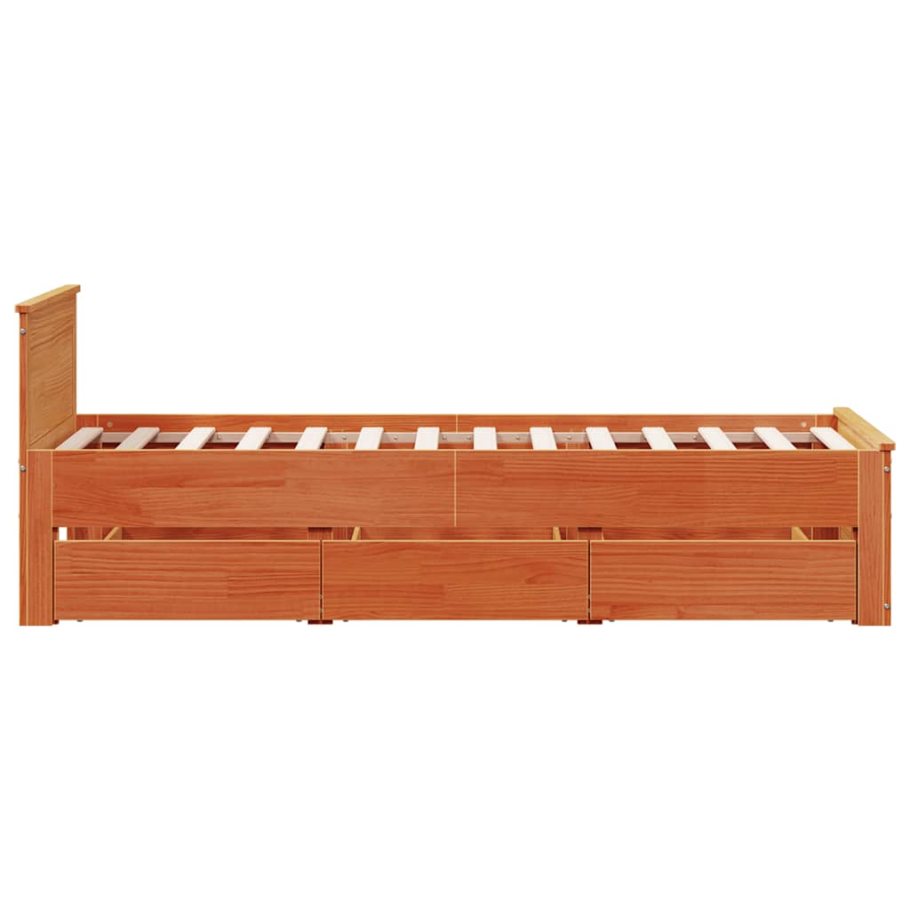 Solid Wood Bed Without Mattress with Headboard Wax Brown 75 X 190 Cm