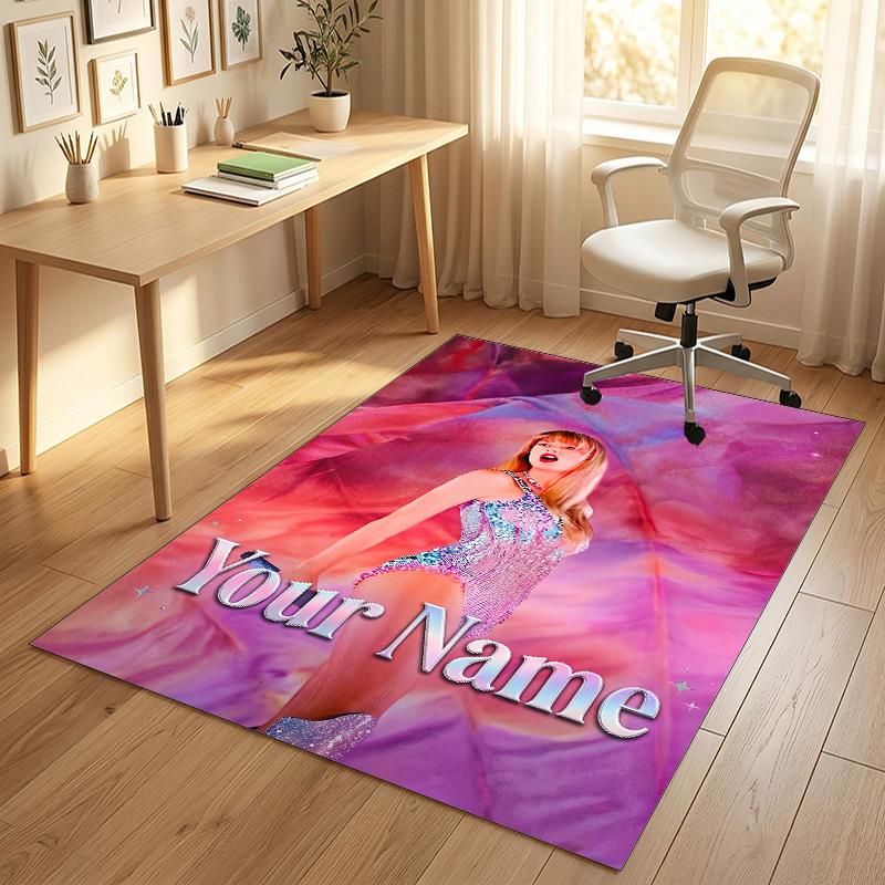 Covor personalizat din catifea de cristal, Nume personalizat Taylor Swift imprimat, Covor de zonă plușat pentru decor interior acasă