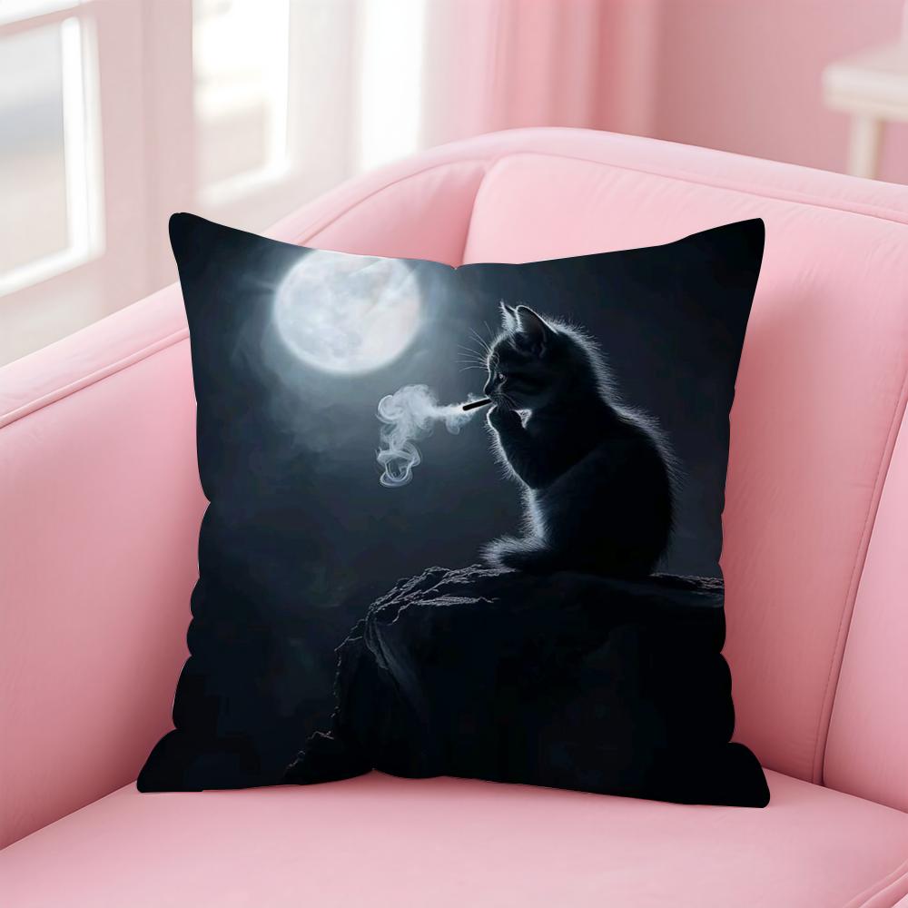 Black Cat Funy Abstract Art Cushion Cover Linen Pillowcase Cover Soft Decor for Sofa Home Room