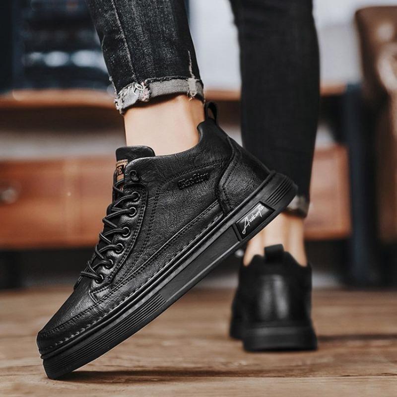 Classic Men Leather Casual Shoes Spring New High Top Platform Shoes Loafers Luxury British Business Style Walking Shoe Masculino