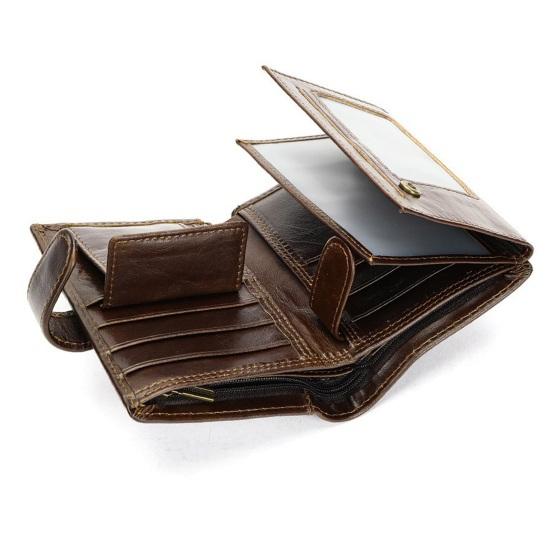 Vintage Herren Faux-Leder Geldbörse RFID-Blockierend Zweifach gefaltet Kurze Geldbörse Minimalistisch Schlank Anti-Diebstahl Kreditkartenhalter Fronttaschen-Geldbörse
