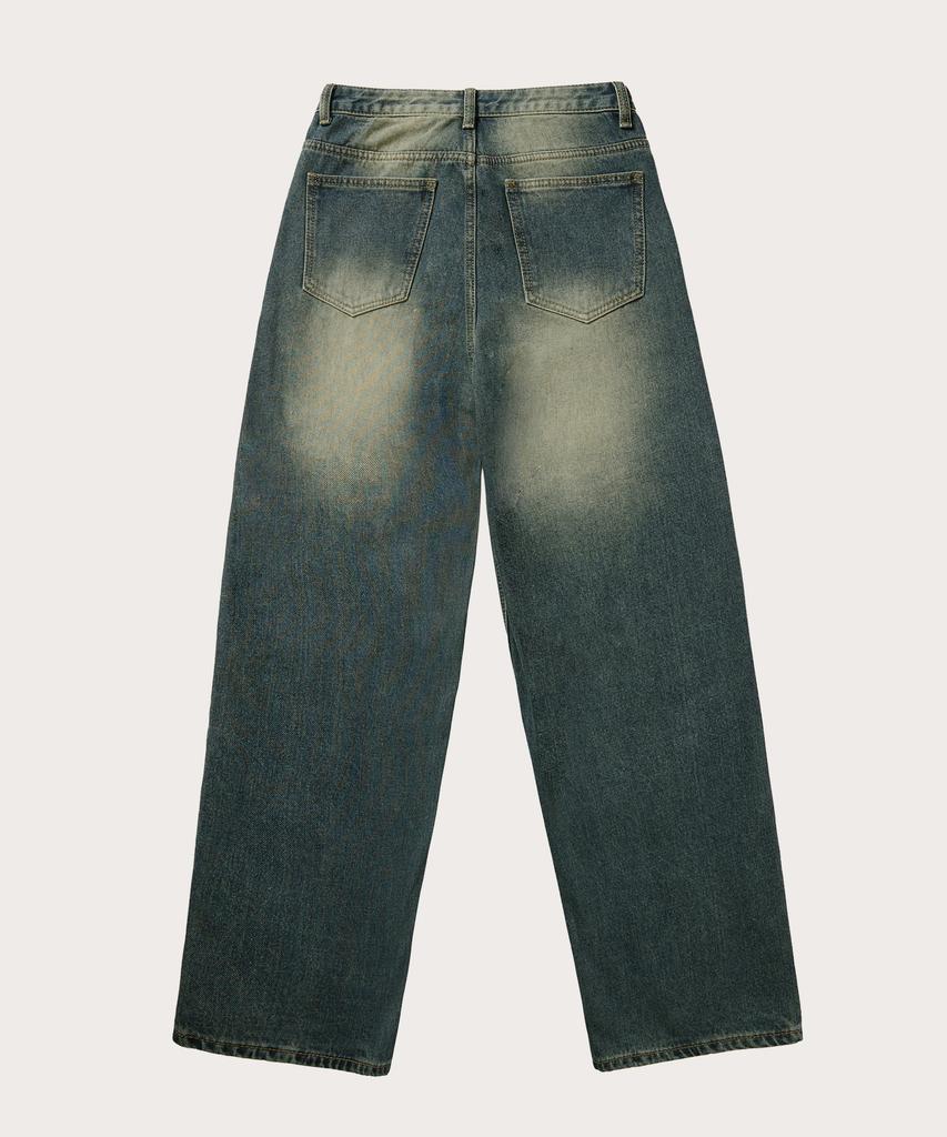 Akeusi Loose Washed Balloon Fit Wide Denim Pants Unisex (Yellow-Blue)
