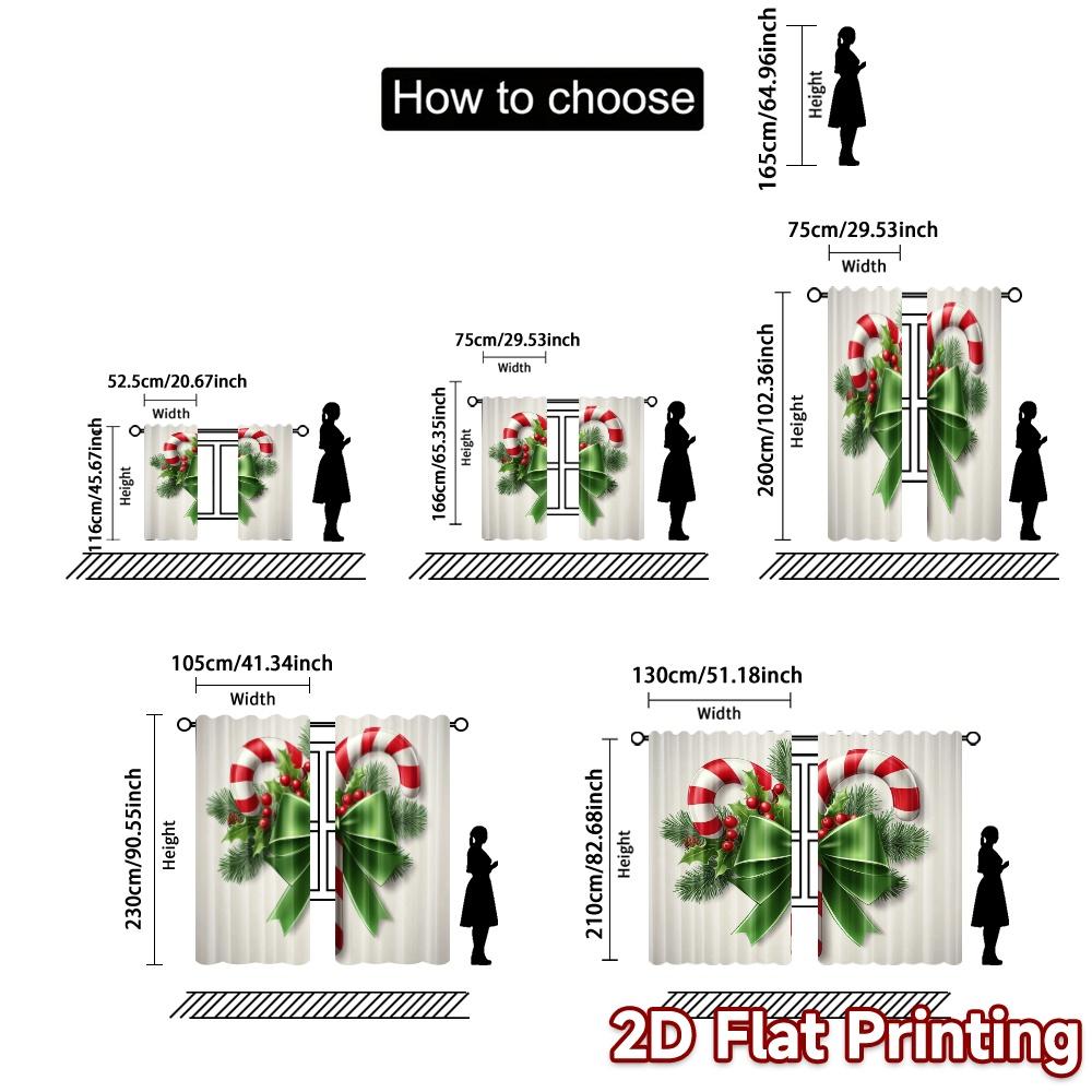 2pcs,Curtains Christmas Candy Cane Ribbon Berry (3) Popular Print Curtains Yarn Curtains Gifts for Bedroom, Living Room, Office