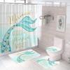 Mermaid Shower Curtain Set With Non-Slip Rugs Toilet Lid Cover Bath Mat Kids Ocean Coral Starfish Bathroom Shower Curtains Set