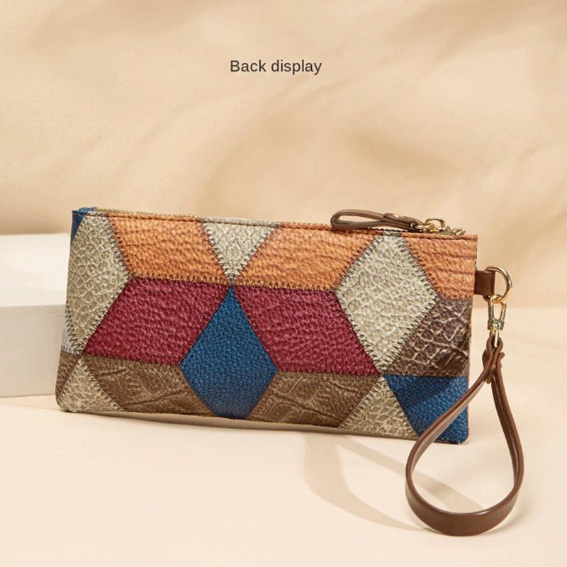 Long Leather Mixcolours Pu Womens Wallet Trendy Aesthetic Wristband Vintage Zipper Purse Luxury Fawn Decor Clutch