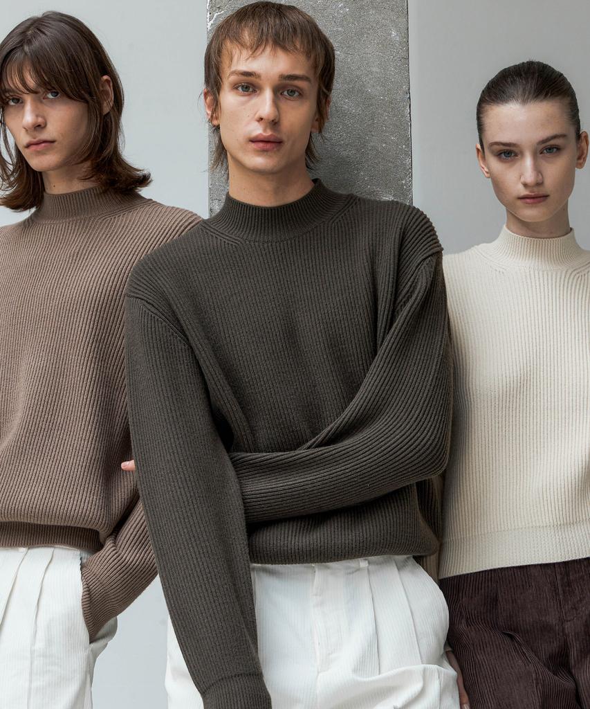 TRIP LE SENS Basic Mock Neck Over Knit (Man)_Brown
