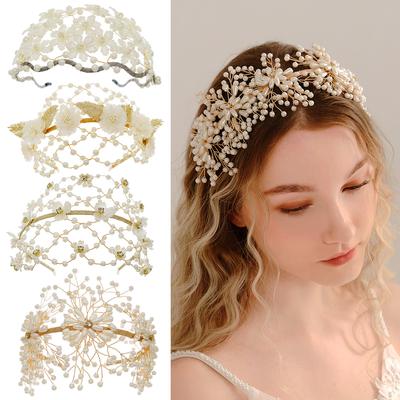 Handmade Crystal Crown Headbands for Women Hair Accessories Pearl Bridal Wedding Tiaras and Crowns Party Hair Jewelry Engagement