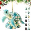 Holiday Party Hanging Decorations Blue Glass House Christmas Ornament, Acrylic Double Side Elegant Tree Trimming Ornaments Printed Decor Pendant,