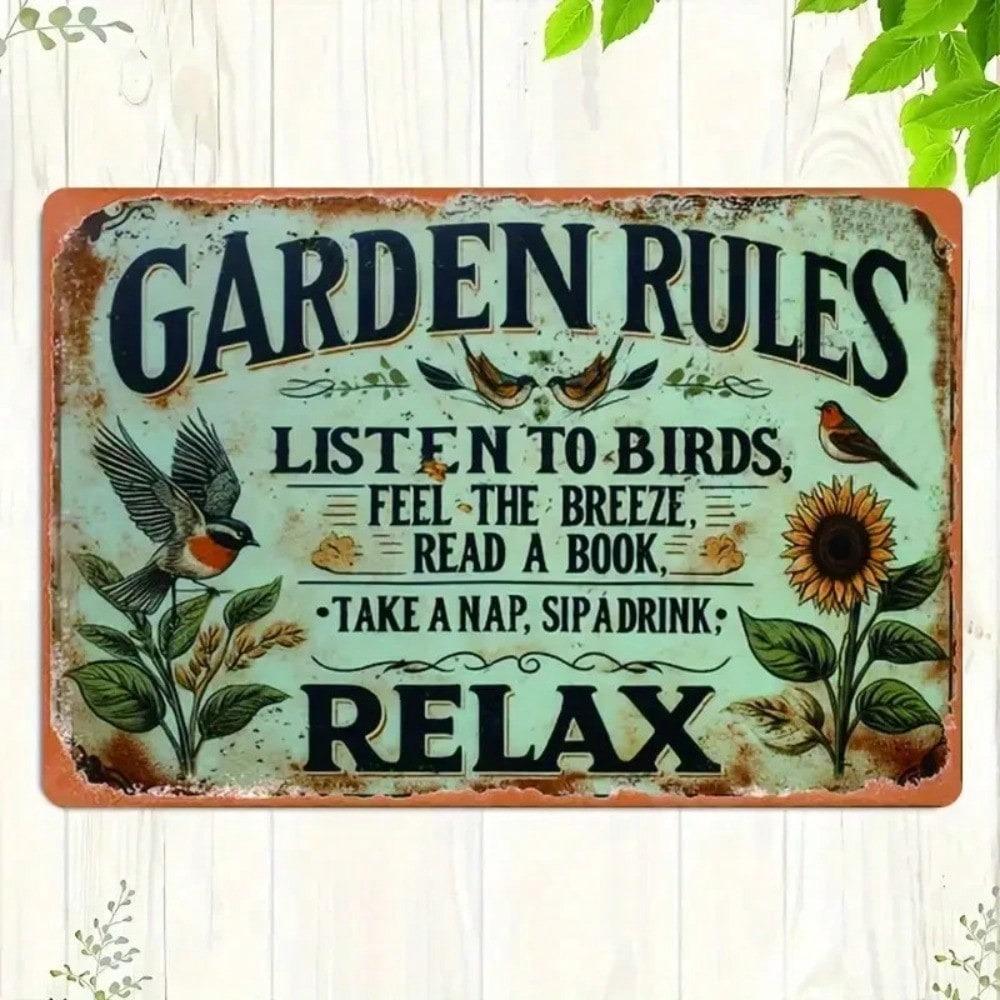 Vintage Gartenregeln Metallschild 20x30 cm Wanddeko für Haus Bar Café