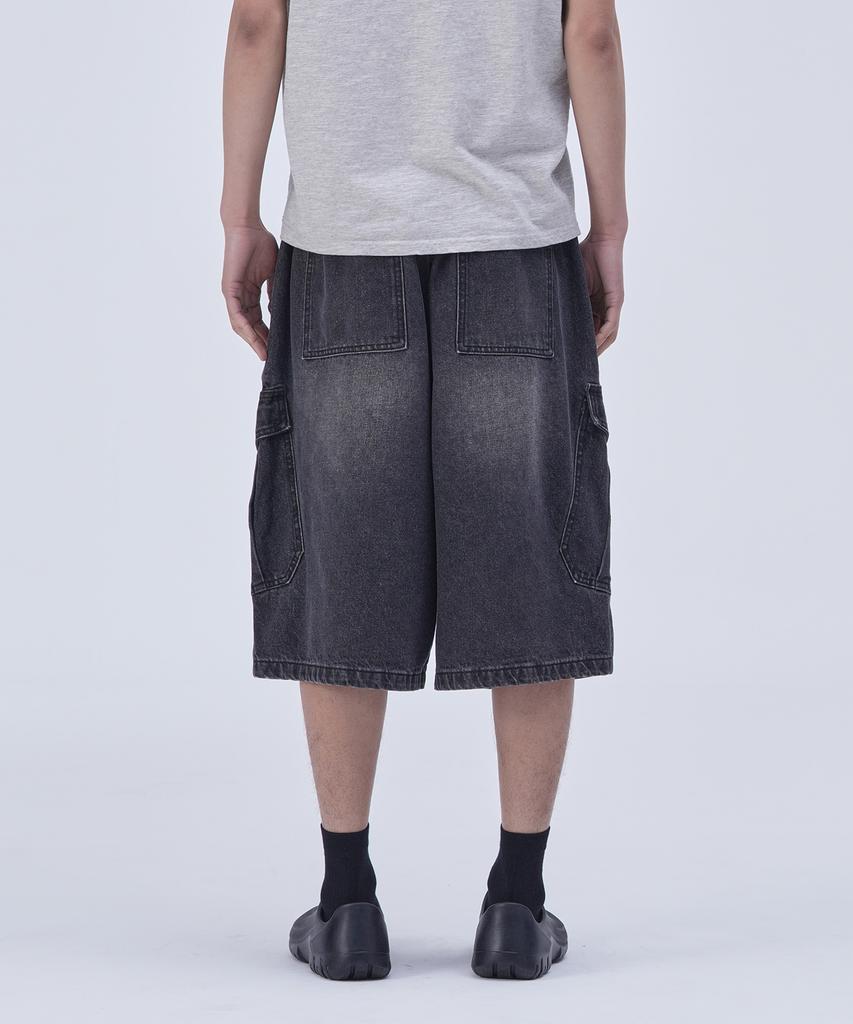 Peulojegteusseuli Signature Cargo Bermuda Pants [Black Denim]_Hb2116