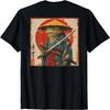 Japanische Holzschnittkunst_ Frosch-Samurai Japanische Kanji auf der Rückseite T-Shirt