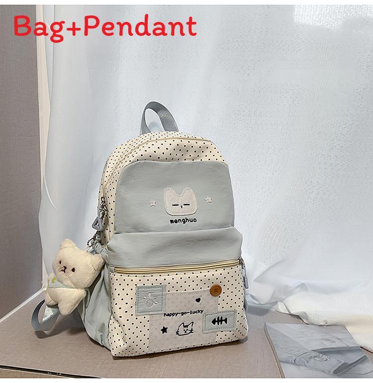 Cute Cat Dot Backpack For High School Girls Nylon School Bag