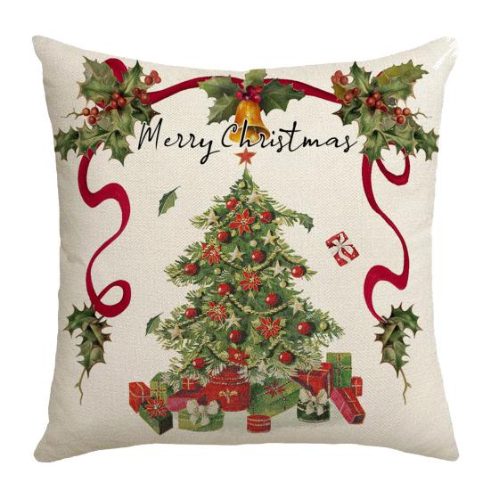 Christmas Pillow Cover Xmas Tree Wreath Print Pillowcase Washable Festive Decor Throw Pillow Case
