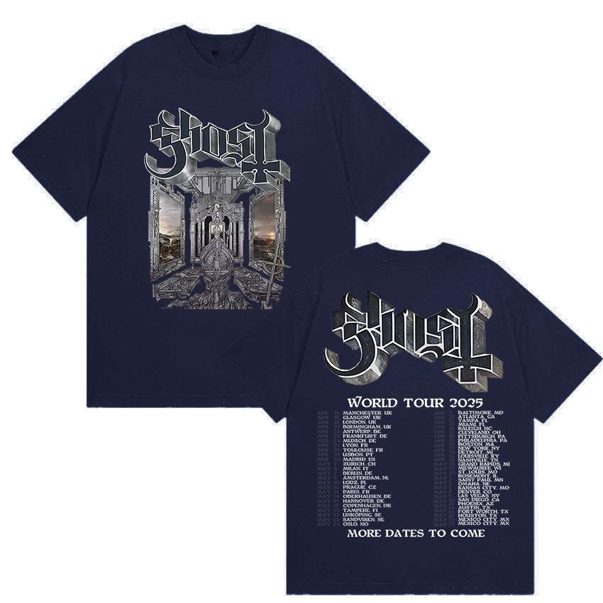 Band Ghost Skeletour World Tour 2025 Album Print T Shirt Men Hip Hop Oversized Hot Sale T-shirt Fashion High Quality Cotton Tees