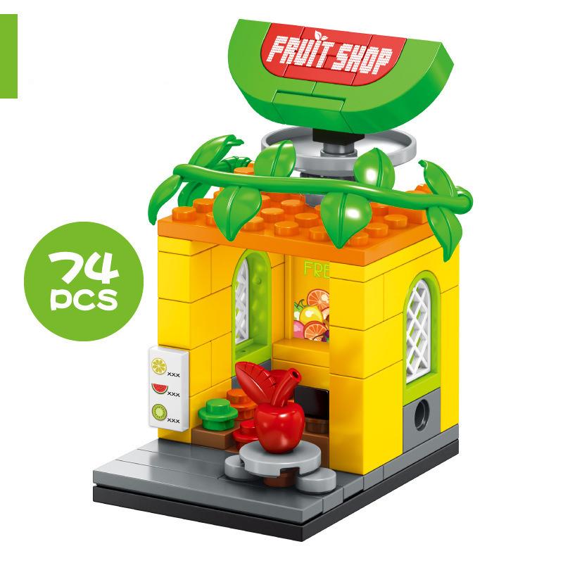 Mini Street Shops Building Blocks Fruit French Fries Popcorn Shop Candy House Gaming Room Store Building Bricks Child Toys Gifts