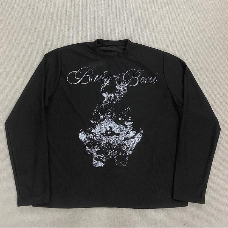 European and American Y2K autumn round neck pullover print Gothic retro top