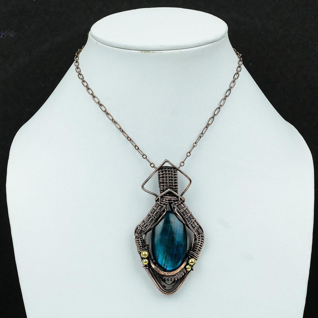 Neon Flash Labradorite Pendant Copper Wire Wrapped Gemstone Jewelry Handmade Pendant Amazing Jewelry Copper Wire Wrap Pendant Wedding Gifts