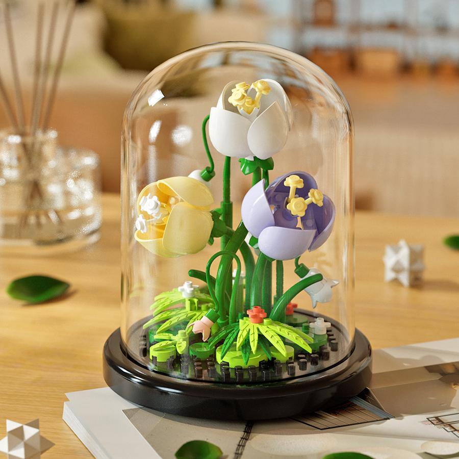 Potted Building Block Simulation Succulent Bouquet Creative Puzzle Building Block Eternal Flower Home Decoration Rose