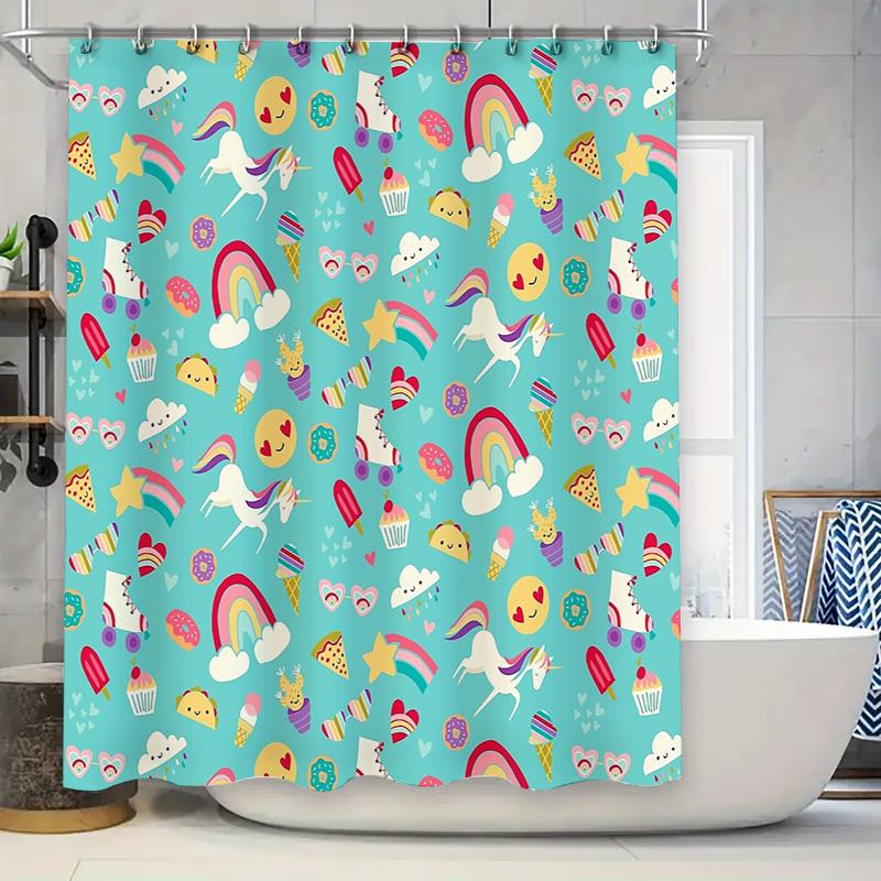 Cute Animal Cartoon Kids Bathroom Shower Curtain Waterproof Nursery Decor Set