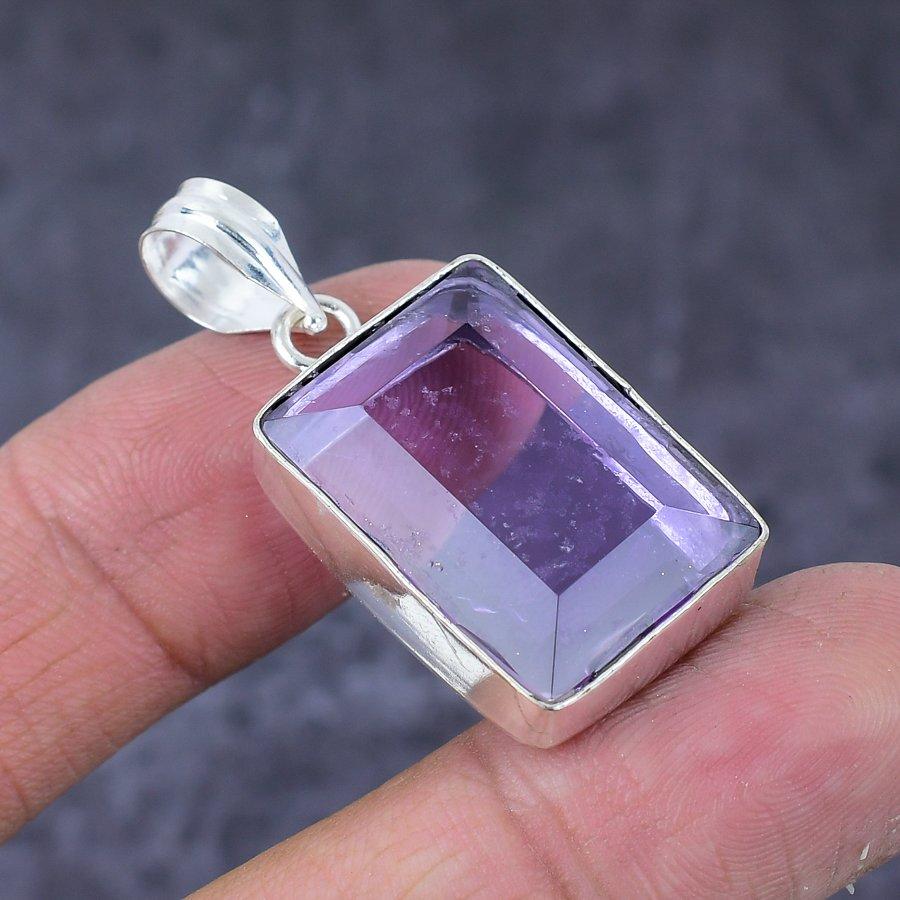 Amethyst Gemstone Handmade 925 Sterling Silver Jewelry Pendant 1.62" w6P46
