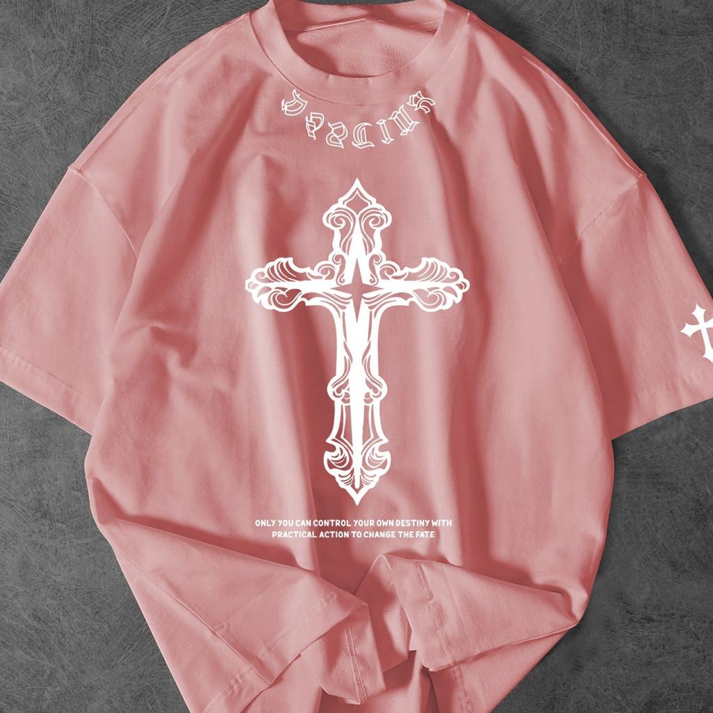 Sommer Neues Herren Rundhals Kreuz Buchstaben Druck Lässiges Kurzarm T-Shirt Herren und Damen Retro Mode